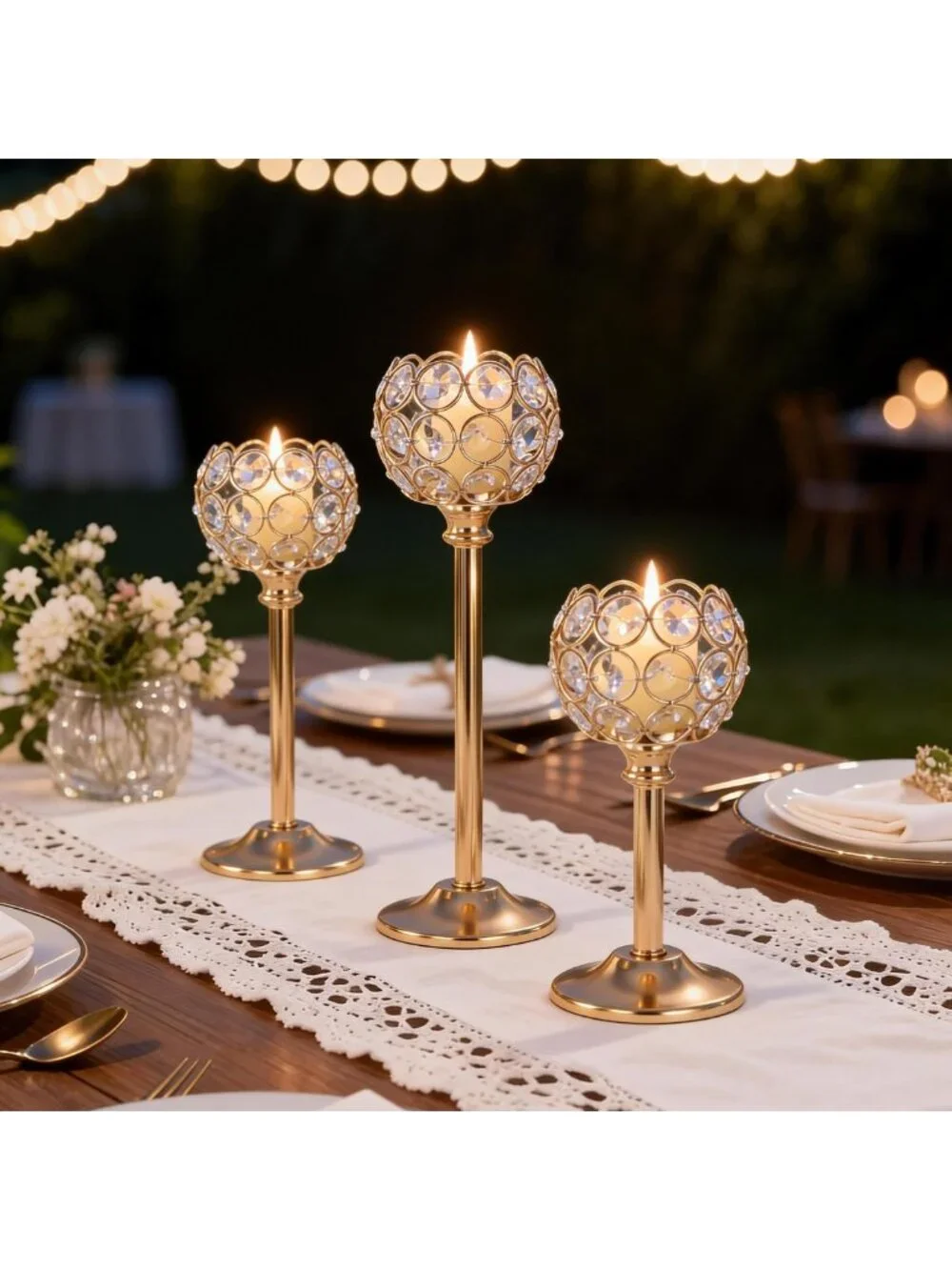 Elegant Gold Crystal Candle Holders - 4 Tall Bling Candelabra Sets for Weddings